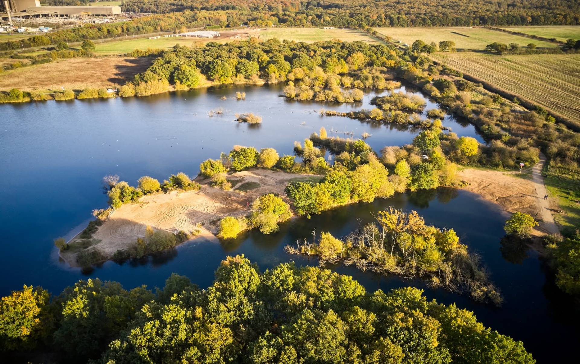 Aerial view of Ashby Ville, a 27-acre specimen carp syndicate lake in North Lincolnshire
